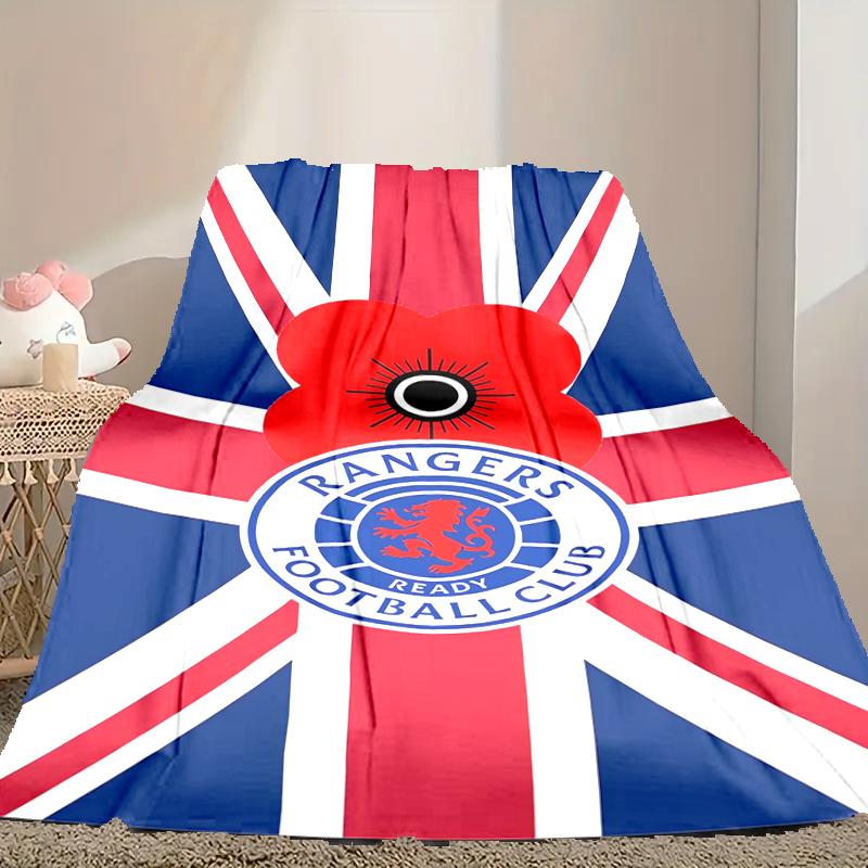 Rangers FC Pattern Blanket, Cozy Blanket for All-Season Comfort on Sofas, Beds, Office, Car, Camping and Travel