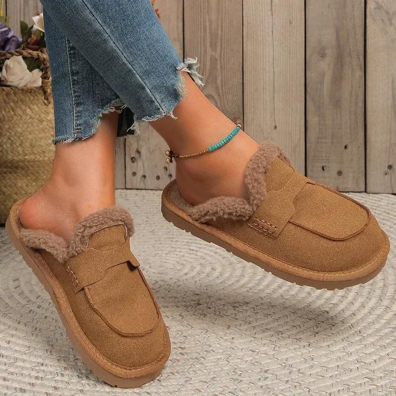 Fashion Warm Mules Slippers Women 2025 New Plush Thickened Comfortable Indoor Outdoor Solid Cotton Shoes Fashion Casual Shoes 2025