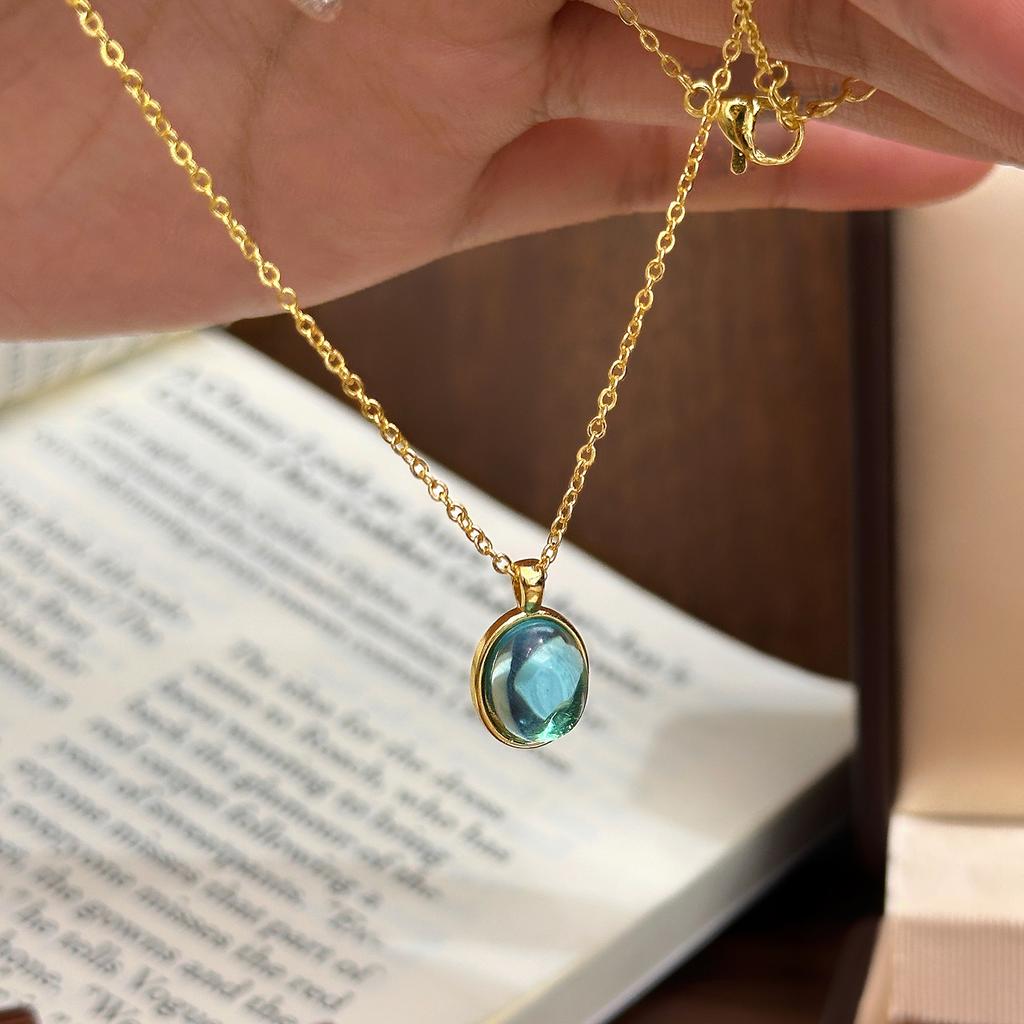 Japan and Korea Simple Moonstone Aquamarine Necklace Niche Cold Collarbone Chain Neck