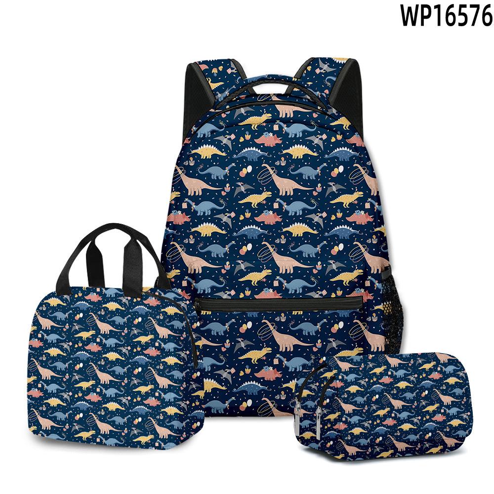 Classic Novelty Peculiar Cool Dinosaur 3D Printed 3pcs/Set Student School Bags Laptop Daypack Backpack Lunch Bag Pencil Case