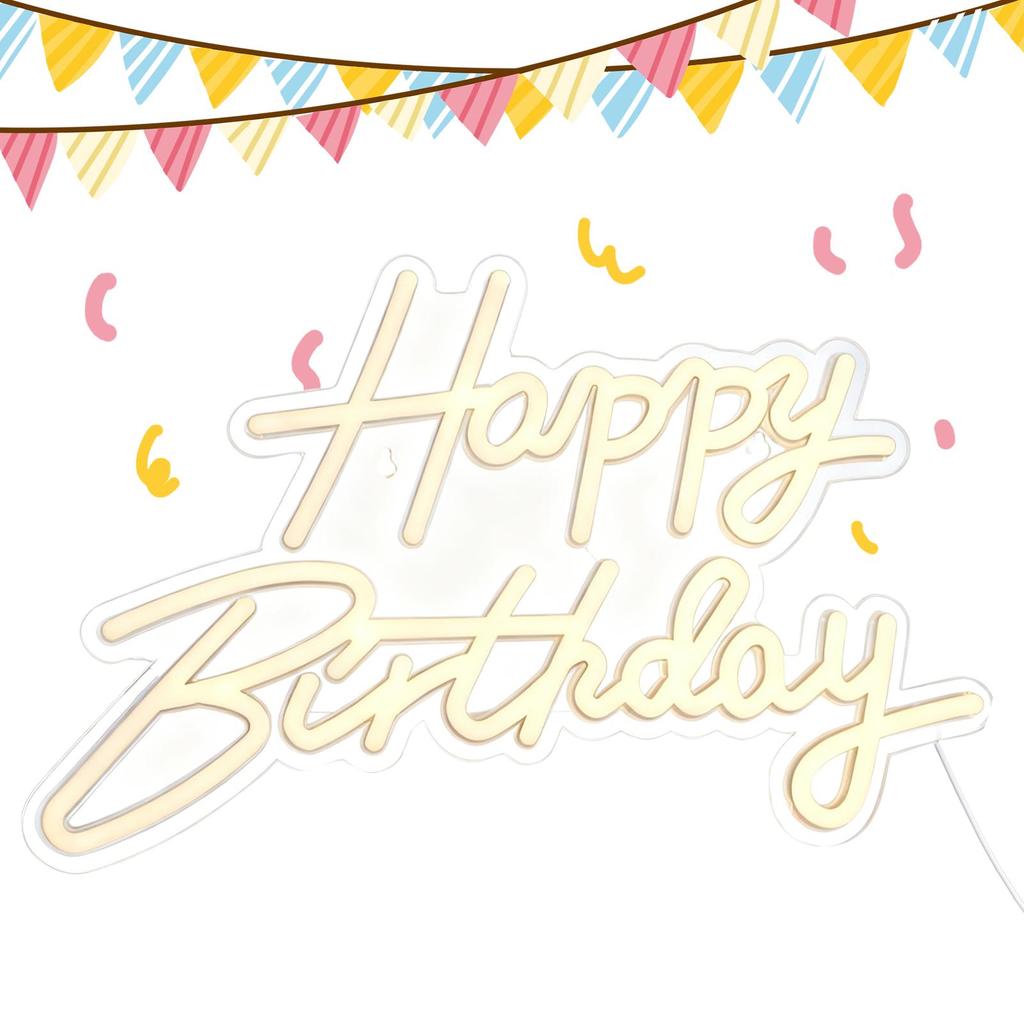 Happy Birthday Neon Lighting Sign LED Light Up Art Wall Decoration USB Charging Luminous LED Background Warm White Light