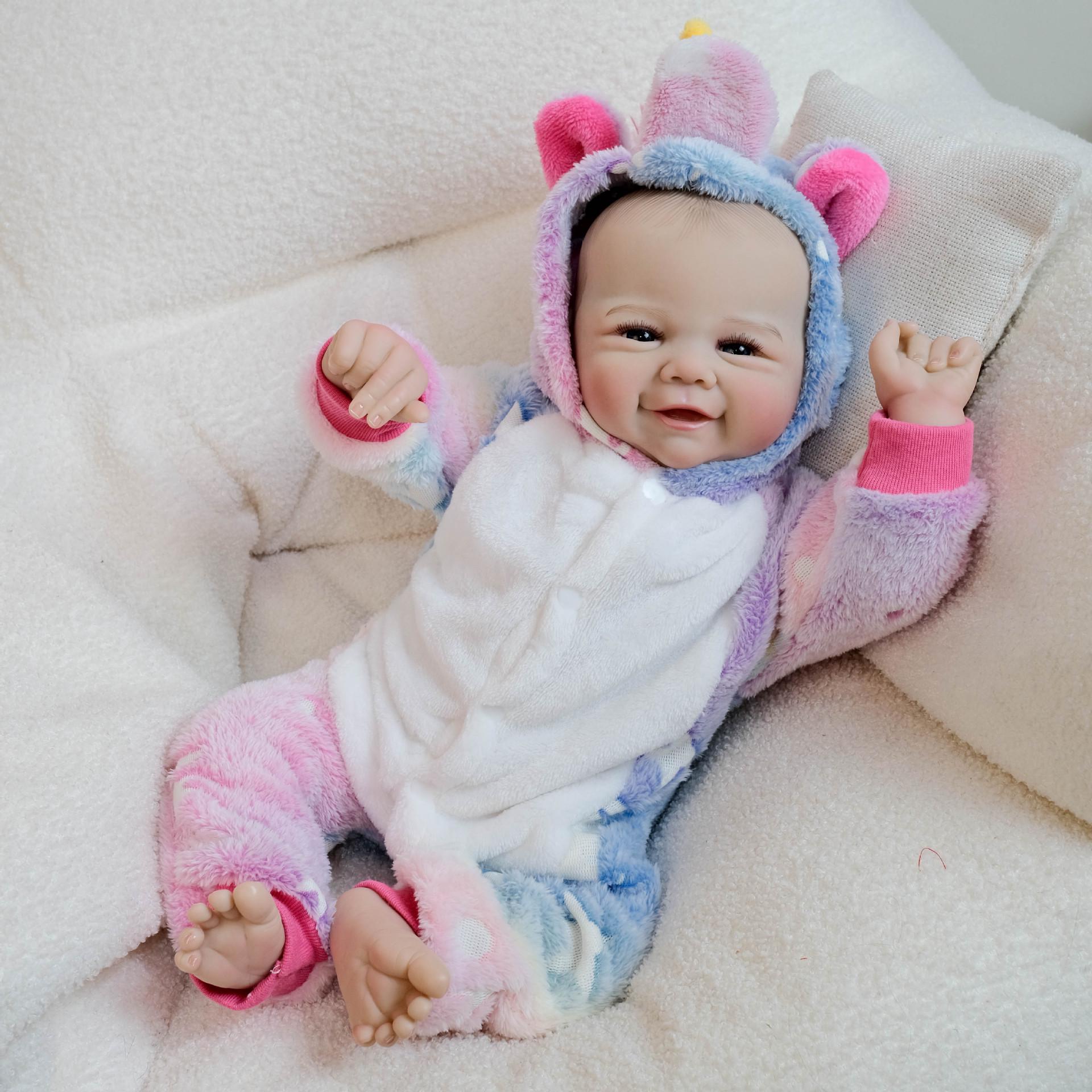 NPK 19 Unicorn Onesie Reborn Doll Vivienne - Christmas Gift for Children 48cm Full Silicone Version