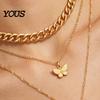 Double Butterfly Necklace 3-Layered Necklace, Women Rhinestone Pendant Chunky Chain Layered Choker, Dainty Charm Jewelry Gift for Her Trendy