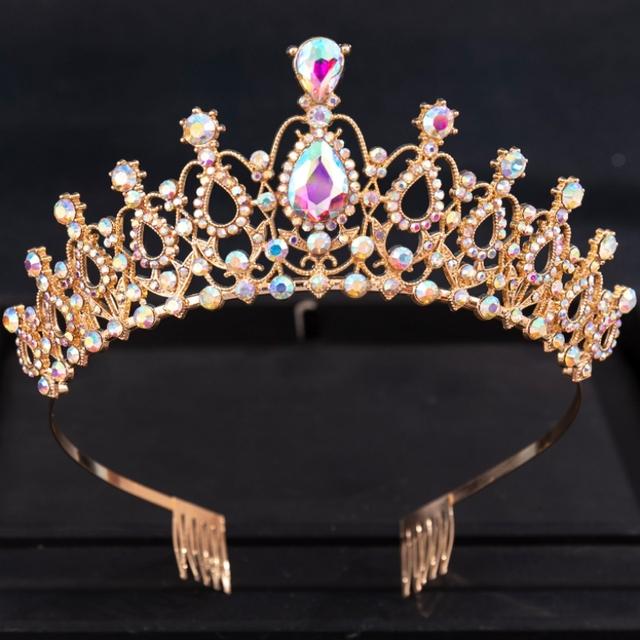 Gold AB Crystal Tiaras And Crowns Rhinestone Prom Diadem Crown For Women Bridal Wedding Hair Accessories Jewelry Crown Tiara