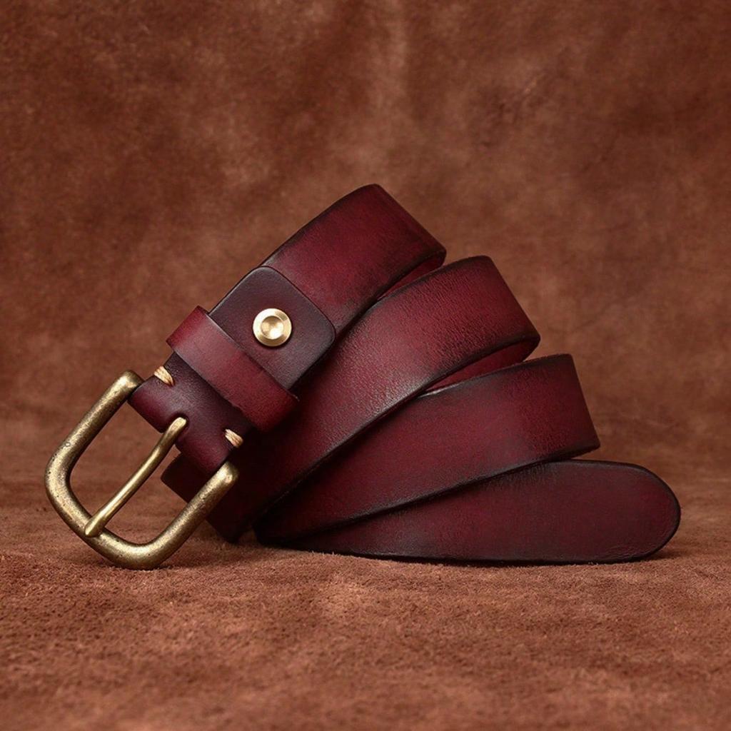 Retro Distressed Top Layer Cowhide Belt for Men, Genuine Leather Needle Buckle Casual Jeans Belt for Men