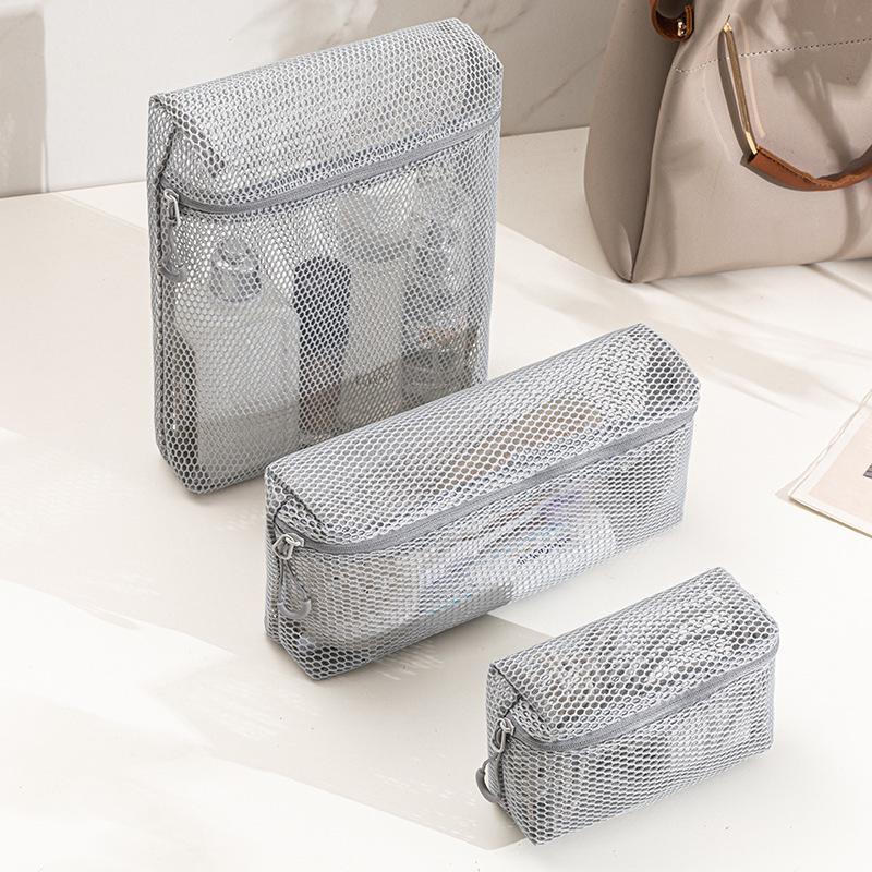 Women's Portable Mesh Honeycomb Makeup & Toiletry Bag - Visible Storage, Small & Lightweight Cosmetic Brush Bag for Travel.