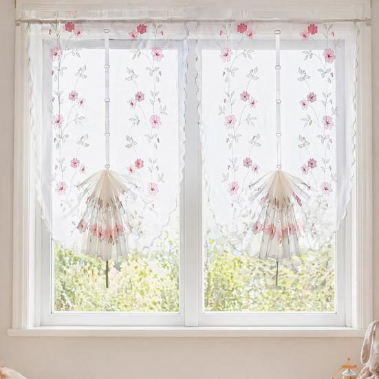 Lace Partition Curtain Lift-Type Design Daisy Embroidery Fluffy Arc Curtain Adjustable Height Partition