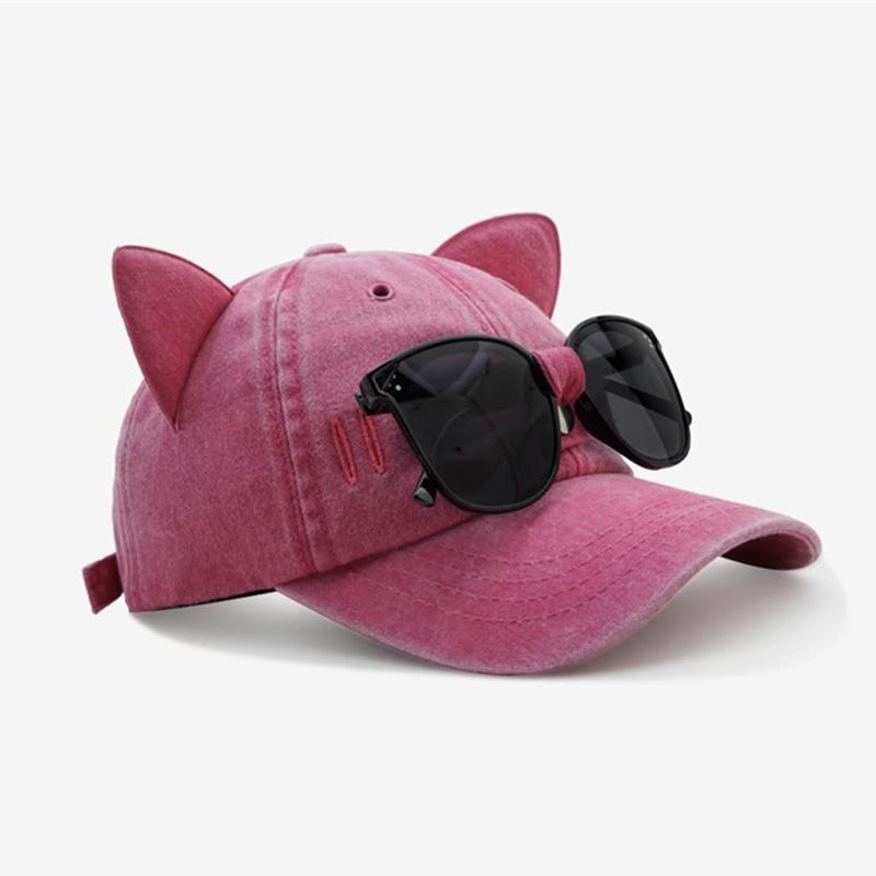 Unisex Cute Cat Ears Decoration Baseball Caps Outdoor Adjustable Personality Glasses Aviator Hat Casual Sunscreen Hat