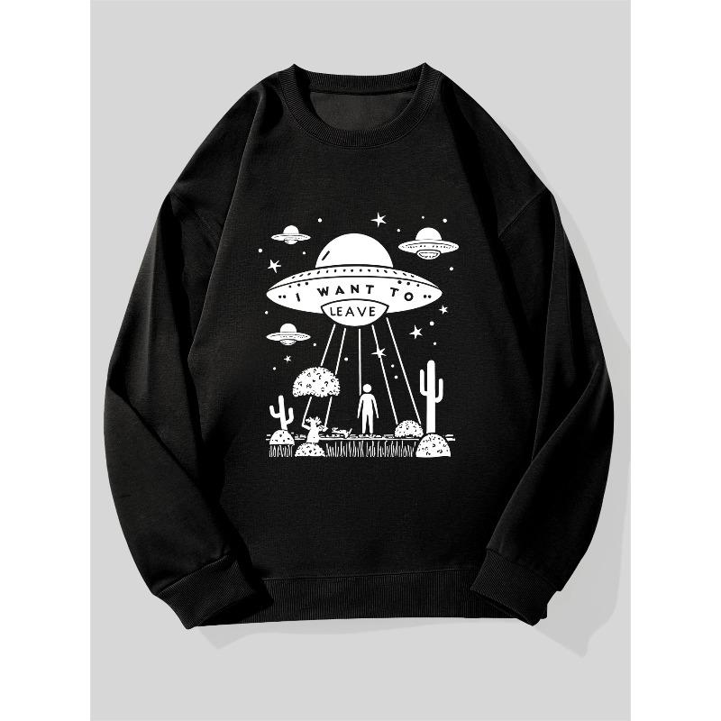 Men'S Casual Round-Neck Sweatshirt with 'I WANT TO LEAVE' Design