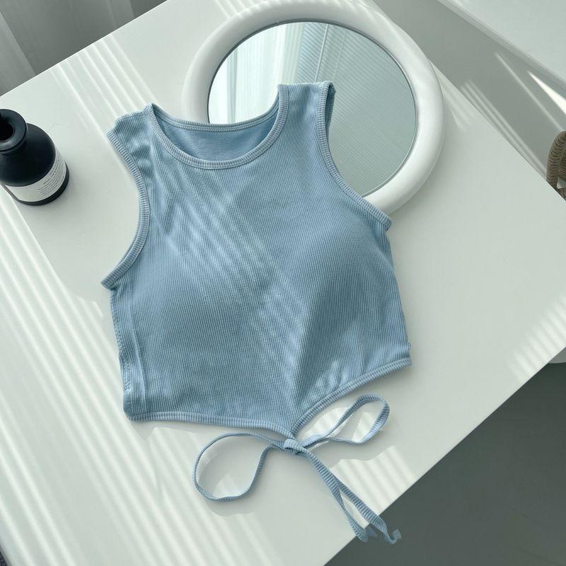 

Спортивное нижнее белье женское противоударное против провисания пуш-ап формирующее с нагрудной подушечкой майка для йоги на бретелях красивая спинка фитнес-бра лето Sky Blue S