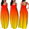 Summer Fashion Women Casual Sleeveless V Neck Gradient Maxi Long Beach Sundress