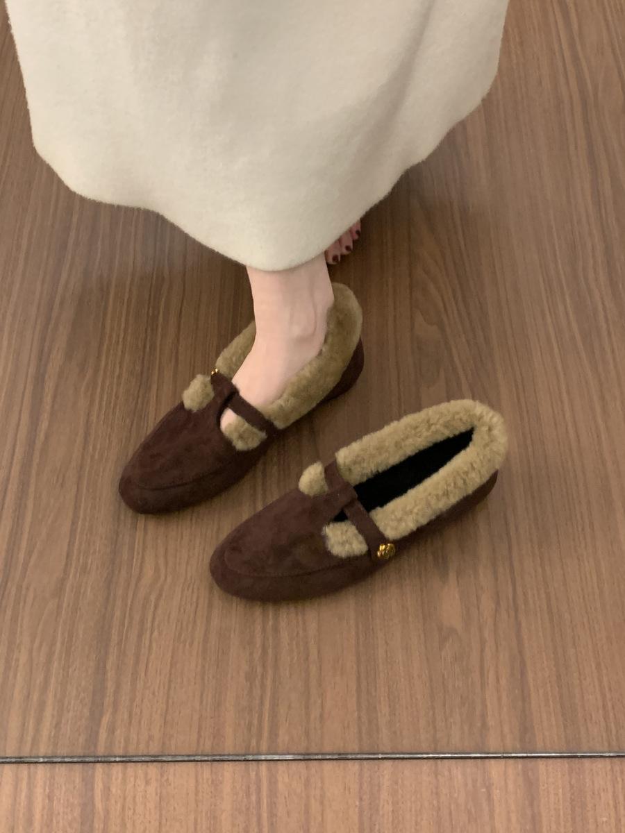 Suede retro velvet warm cotton shoes female autumn and winter fairy wind Mary Jane fluffy shoes female 35