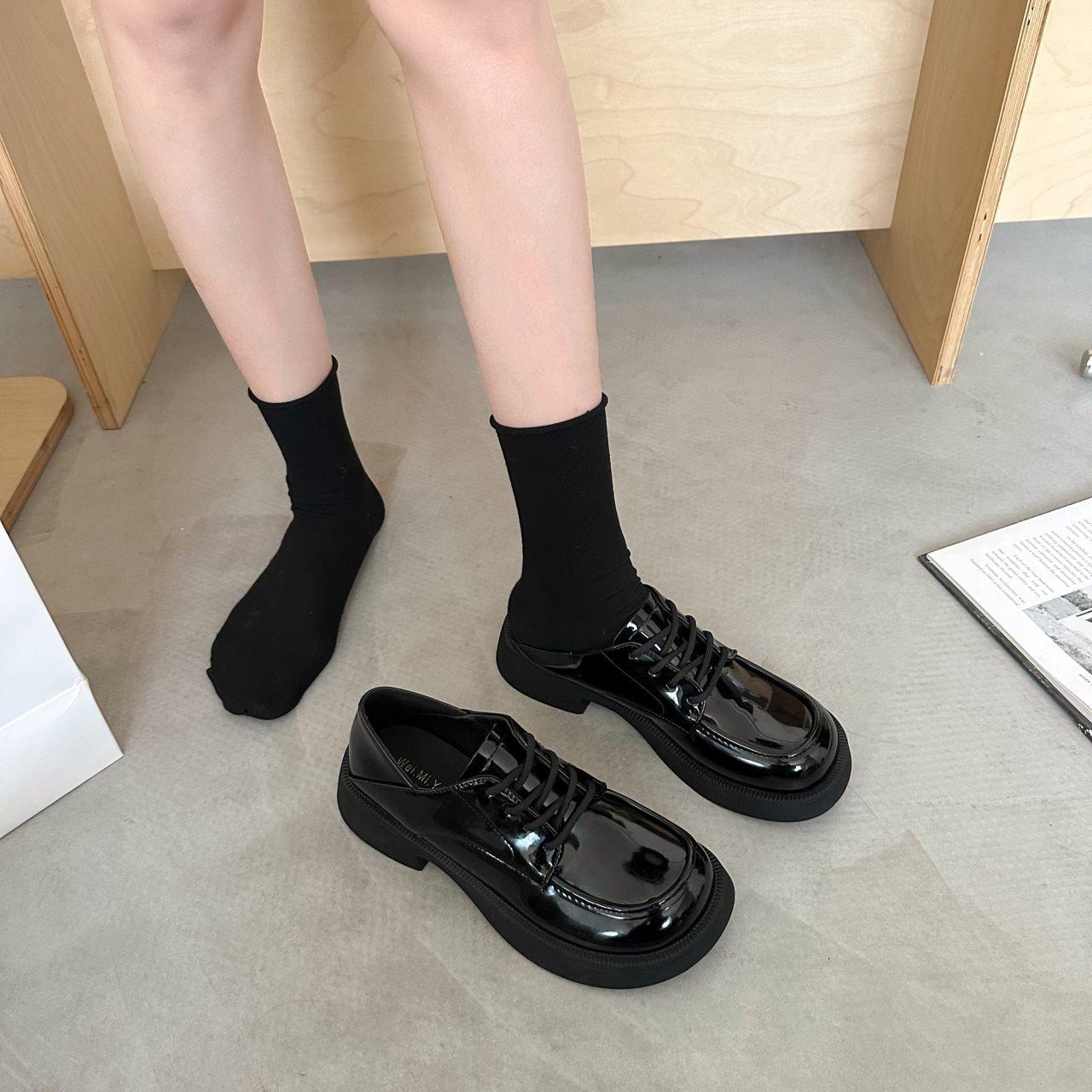 

2025 Soft Leather Lace-Up Loafers Women S British Style Small Leather Shoes Platform College Black Single Shoes Spring And Autumn Versatile New Models 40