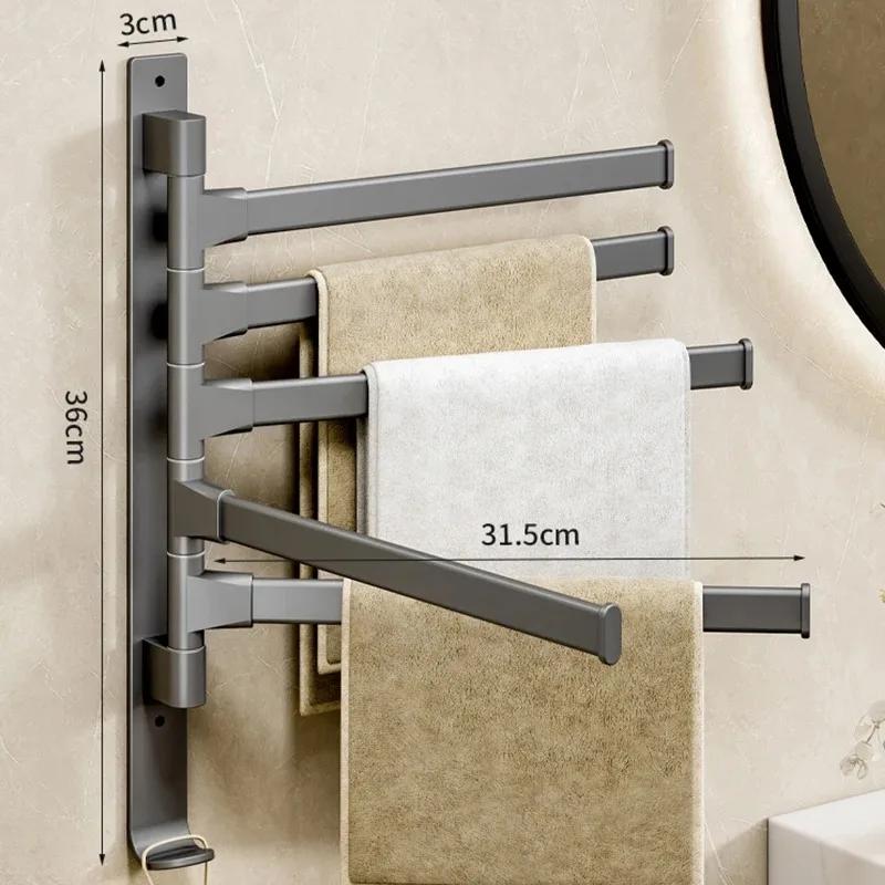 Multifunctional Rotatable 180°  Towel Holder Space Aluminum Shower Room Towel Hanger Storage Organizer For Bathroom Accessories