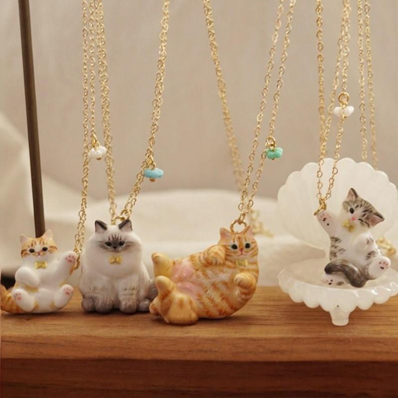 Animal Series Cat Pendant Necklace With Oil Drip Finish For Women Fashion Jewelry