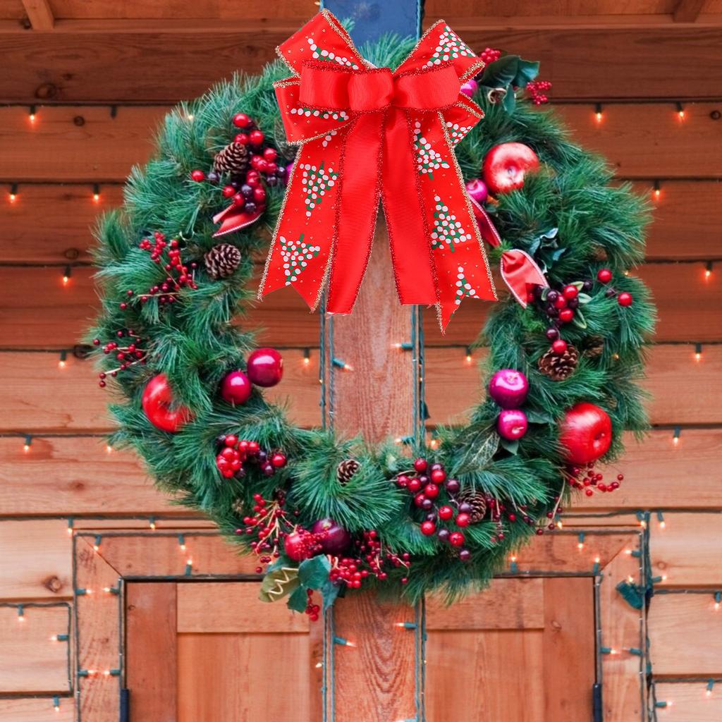 Double Christmas Bow Gift Box Decorations, Window Christmas Tree Wreath Door Pendant Christmas Props