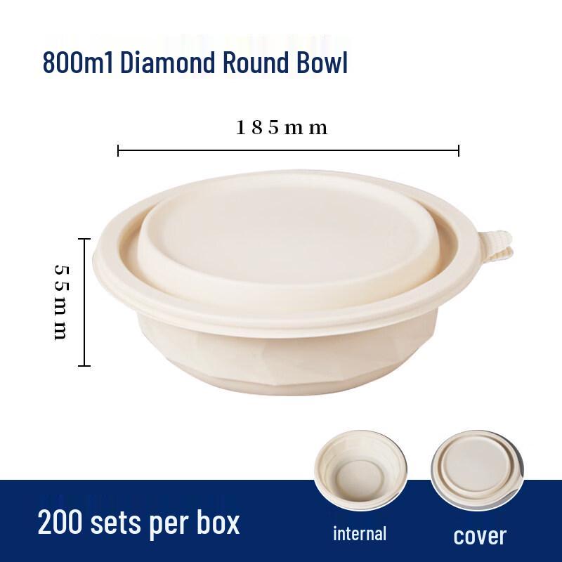 Liangdao Biodegradable 800ml Diamond Round Bowl Takeaway Containers