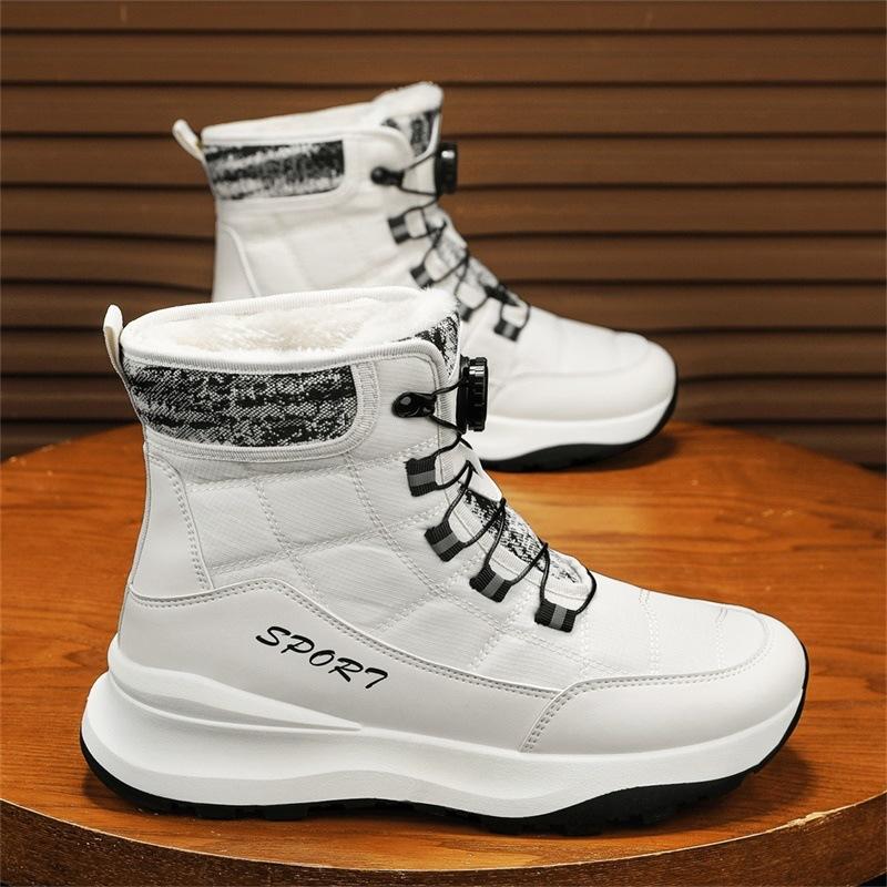 Mens Soft Elastic Leather Winter Warm Cold Padded Snow Boots Thick Bottom Non-slip Wear Outdoor Leisure Sports Running Mountaineering Cotton Boots