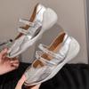 Silberne Schuhe mit dickem Absatz, die die Körpergröße erhöhen, Französischer Vintage-Stil, Damen Mary Janes, Lässig, Sportlich, Ballett, Einzelne Schuhe, Damen, Sommer, Gummisohle