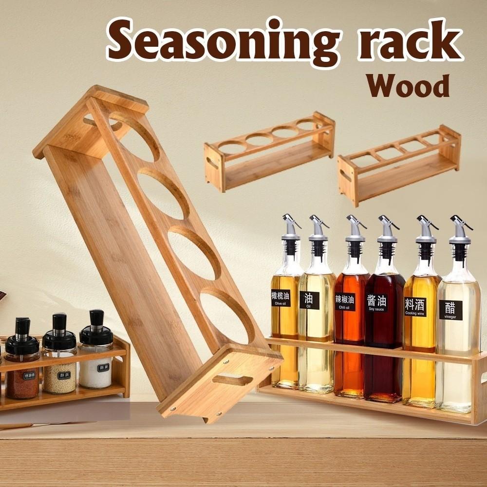 Bamboo Kitchen Storage Shelf Double Layer Kitchen Tools Seasoning Can Storage Rack Round Square Oil Bottle Rack Resturant