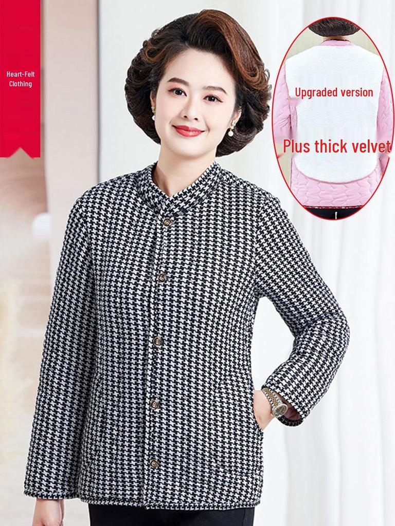 Mom's Floral Plush Winter Jacket - Thickened Cotton, Lightweight for Mid-Aged & Elderly