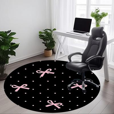 1pc Polka Dots Pink Bows Chair Carpet for Office Non Slip, Machine Washable Rug for Office, Room Holiday Decor for Christmas, Birthday Polyester
