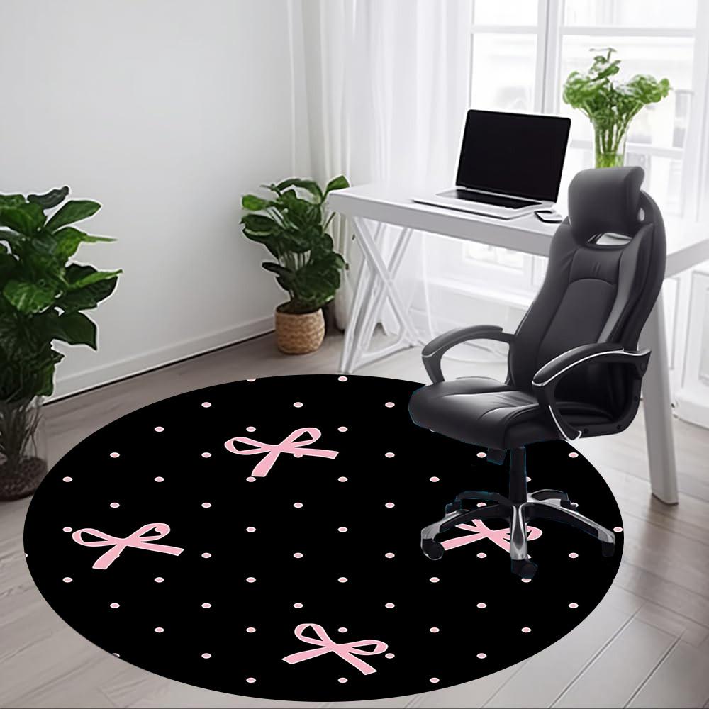 1pc Polka Dots Pink Bows Chair Carpet for Office Non Slip, Machine Washable Rug for Office, Room Holiday Decor for Christmas, Birthday Polyester