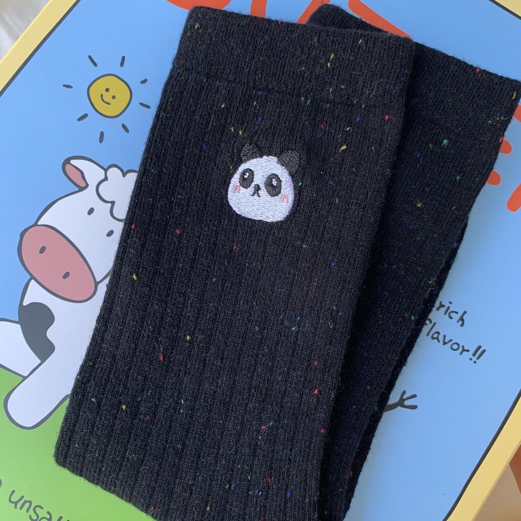 Early Autumn Socks Autumn Dongdaemun Street Ideas Yarn Embroidery Panda Cotton Medium Long Tube Socks