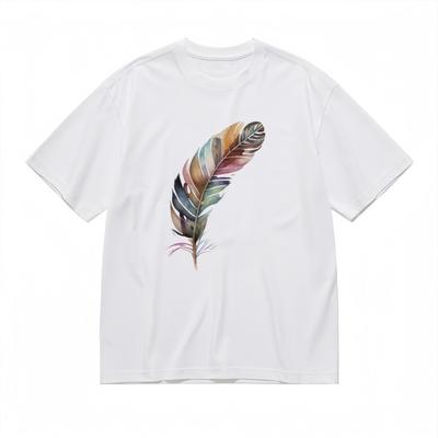 Herrenmode Klassisches T-Shirt Regenbogenfeder-Design bedruckt 100% Baumwoll-Tee