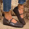 Velcro Soft-soled Mary Jane Shoes Large-size Women's 2025 New Shallow Mouth One-word Buckle with Versatile Flat-soled Single Shoes Women's Shoes