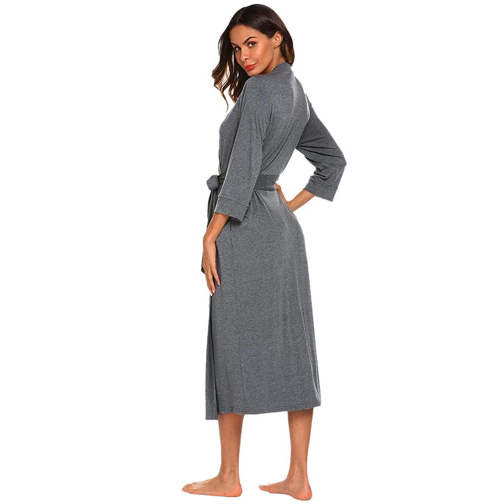 Dámský 4/3 rukáv s výstřihem do V, lehký, s páskem Dlouhý župan župan na spaní