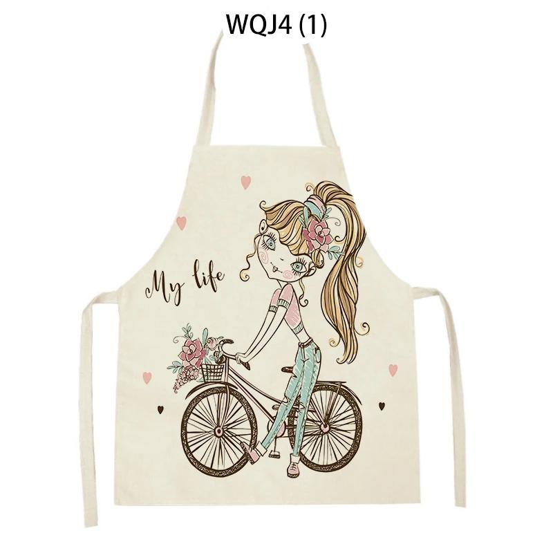 Lovely Cartoon Girl Pattern Linen Sleeveless Kitchen Aprons Women Men Home Cooking Baking Waist Bib Pinafore Antifouling Apron