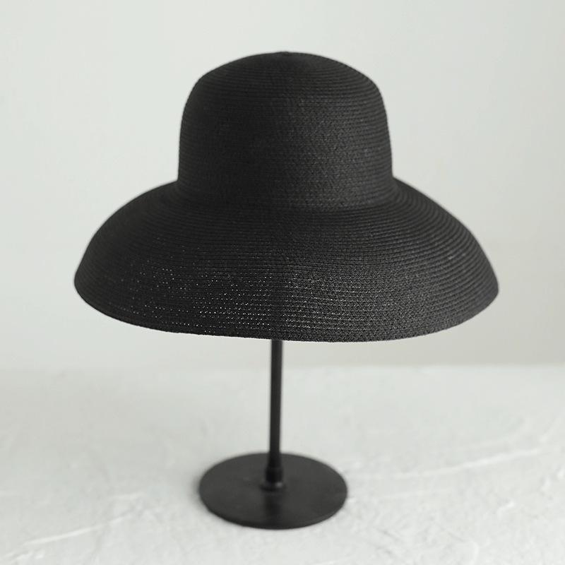 Women's summer flat-top sun hat Fashion hollow vintage straw hat Hand-woven summer travel sun hat