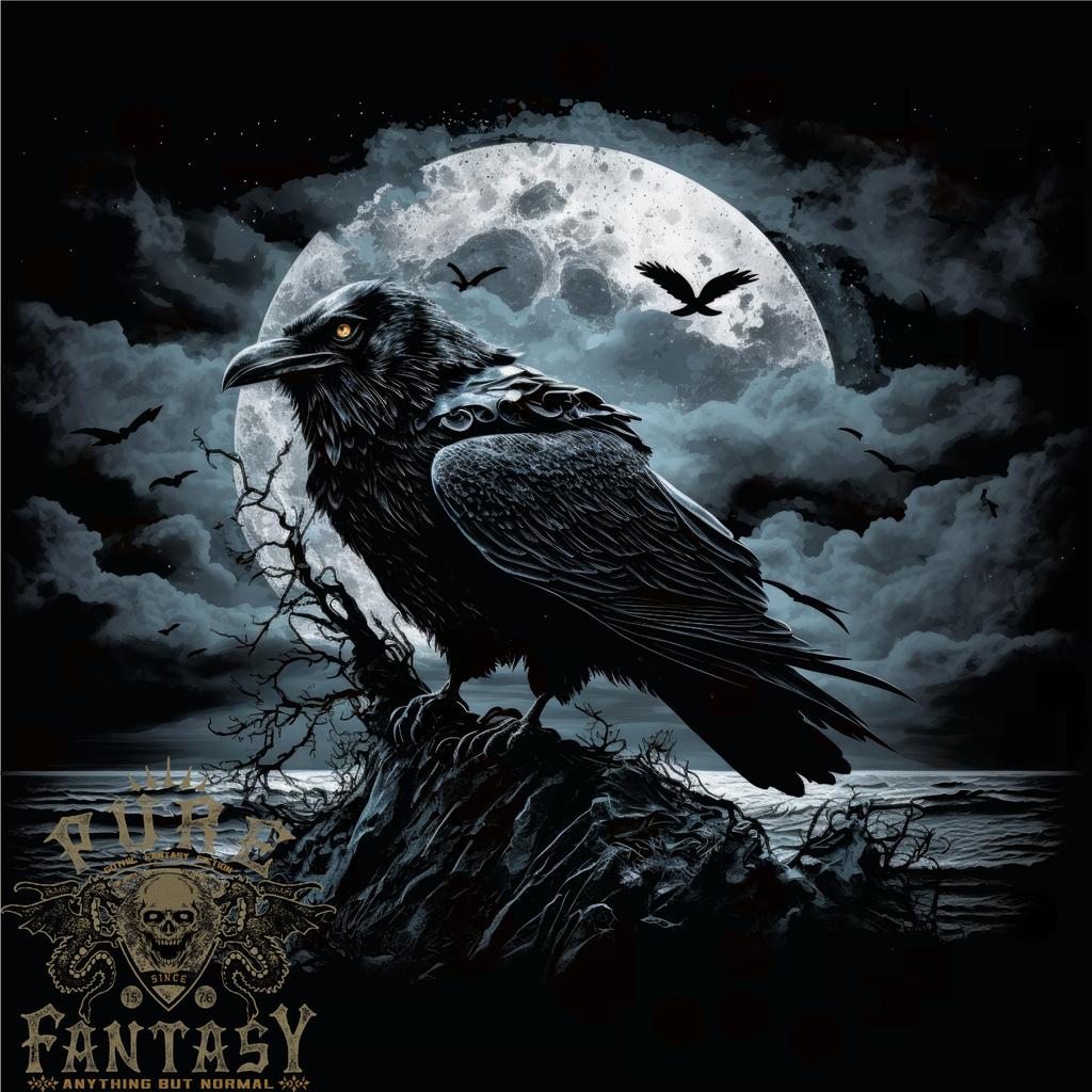 26 Raven & Ocean Full Moon Crow Viking Mens T-Shirt 100% Cotton Unisex T-Shirt