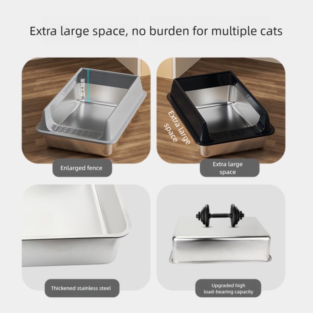 Anti-splash Cover Cat Litter Box Stainless Steel Cat Toilet Cleaning Basin  Pet Supplies