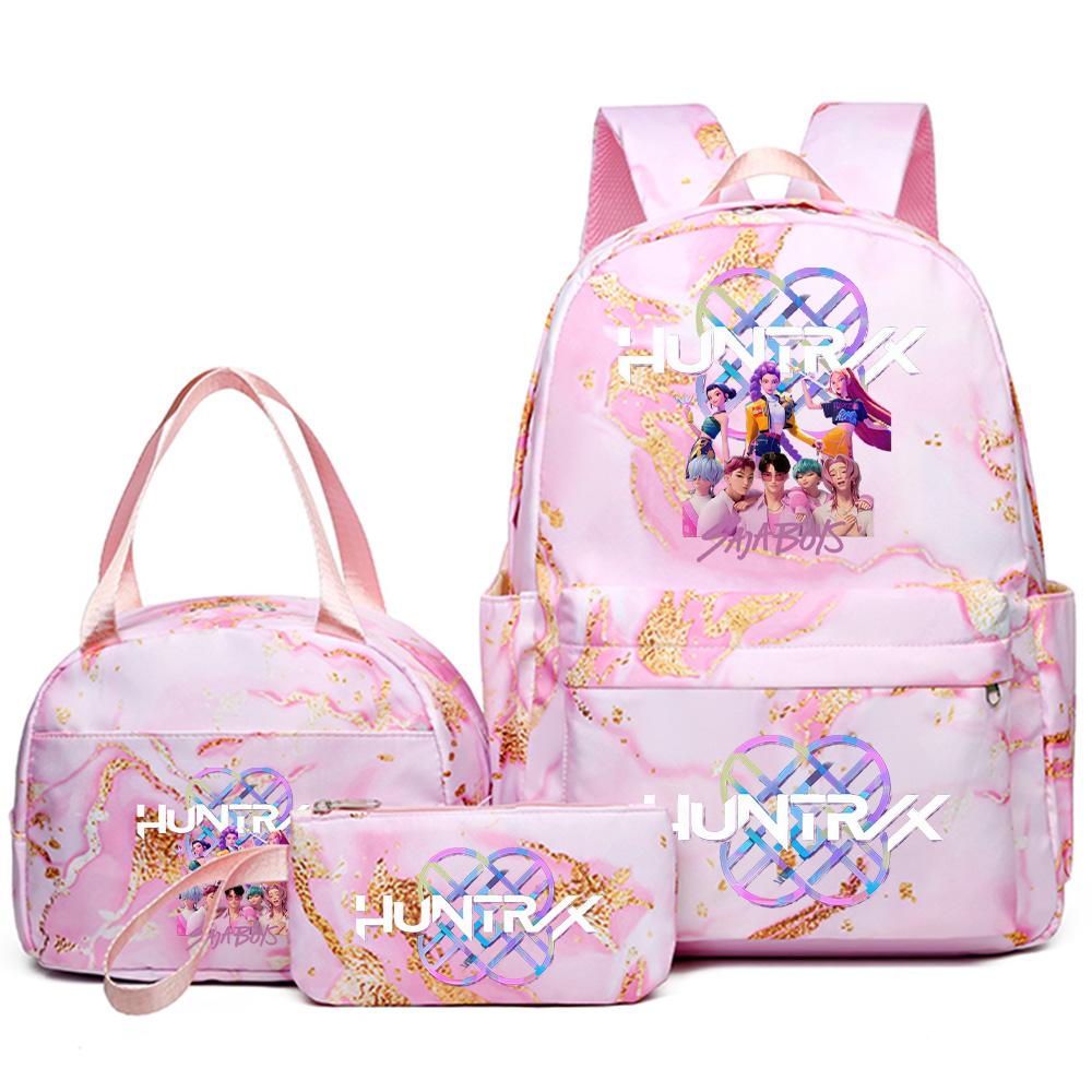 3Pcs/set Anime Cartoon Kpop Printed Backpack with Handbag Pencil Case for Teenager Student Girl Boy Bookbag Schoolbag Women Large Capacity Travel Bag