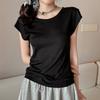 Summer Lyocell Tencel Shoulder Short Sleeve T-Shirt Women's Shoulder Width Slim Skinny High-end Xiaofei Sleeve Top