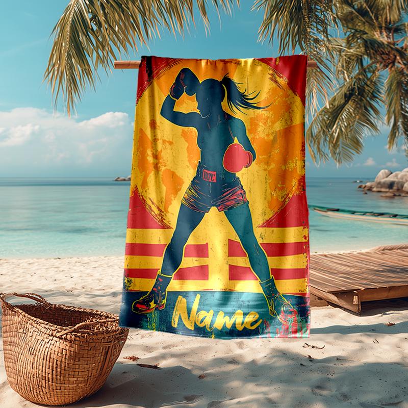 Custom Name Ultra-Soft Beach Towel with boxing Theme,Ideal for Pool - Camping, Diving - Perfect Travel Essential, Vibrant Beach Towel.