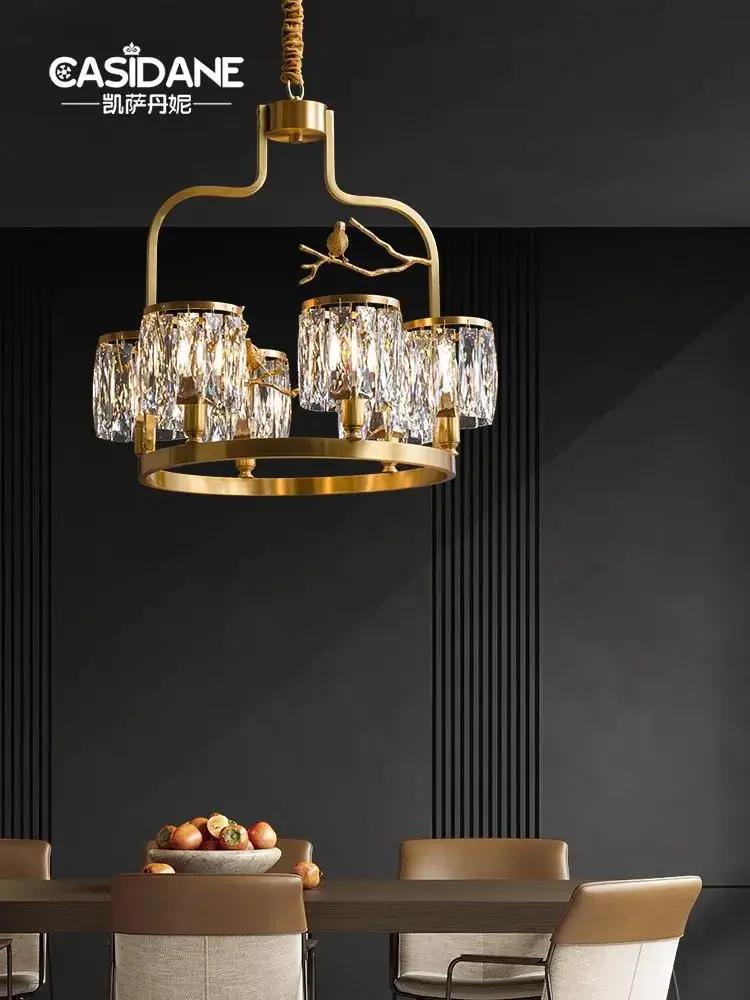 All Copper Classic Luxury Crystal Chandelier Bird Crystal Lamp Living Room Hotel Restaurant Lamp