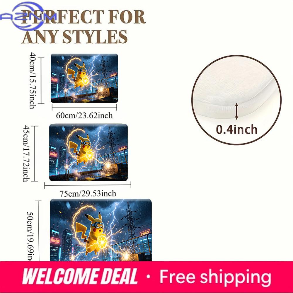Pikachu Thunderbolt City Night Print Doormat Non-Slip Water Absorbent Floor Mat for Home Decor