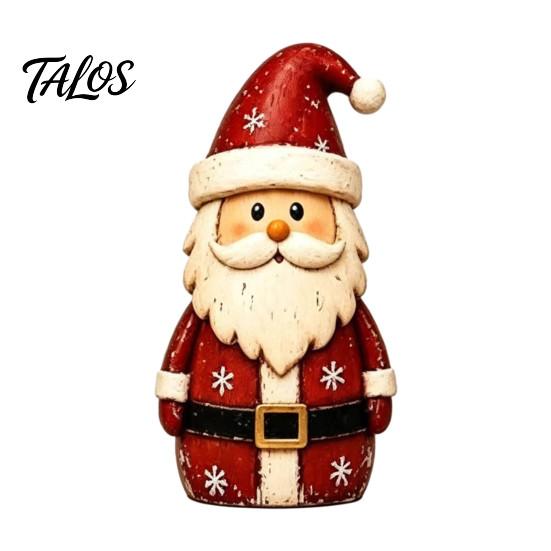 Small Decorative Figurines for Home Christmas Wooden Tabletop Figurine, Hand Painted Santa Reindeer Cat Decor, Rustic Festive Crafts Wood Holiday