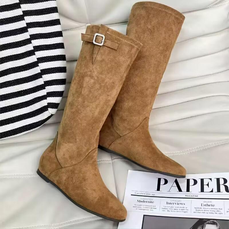 Fashion Flats Women High Boots Suede Designer Shoes Fashion Knee High Women Winter Boots 2025 New Cozy Goth Chelsea Botas Femme Zapatos