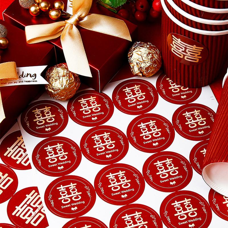 

16 шт./лист свадебная наклейка двойное счастье наклейка сумка для подарка на свадьбу этикетка милая наклейка для печенья красная наклейка благословение