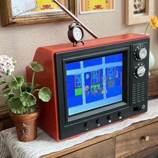 Mini TV Real Video Playback Mini Working TV for Doll Houses 1/12 Scale with Rotatable Antenna USB Rechargeable Battery Miniature Furniture Toy Gift