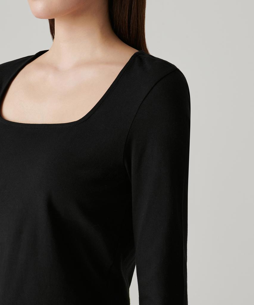 MUSINSA STANDARD WOMAN Women'S Slim Crop Square Neck Long Sleeve T-Shirt [Black]