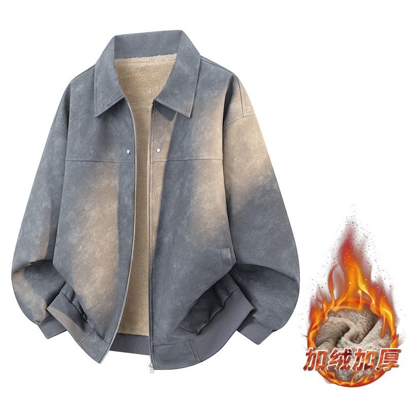 Autumn and winter jacket men's new ruffian handsome trendy brand American lapel pu leather jacket velvet men's top coat