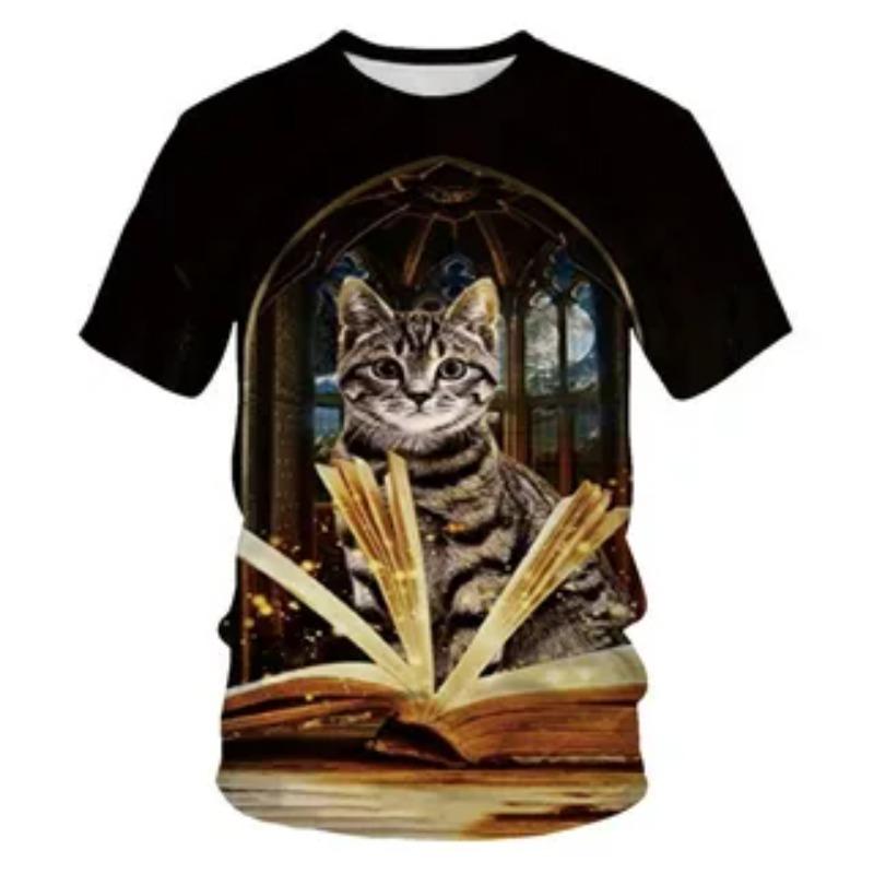 Summer Short Sleeved T-shirt Fashionable Interesting Cat Animal Creative Pattern Comfortable Casual Loose T-shirt