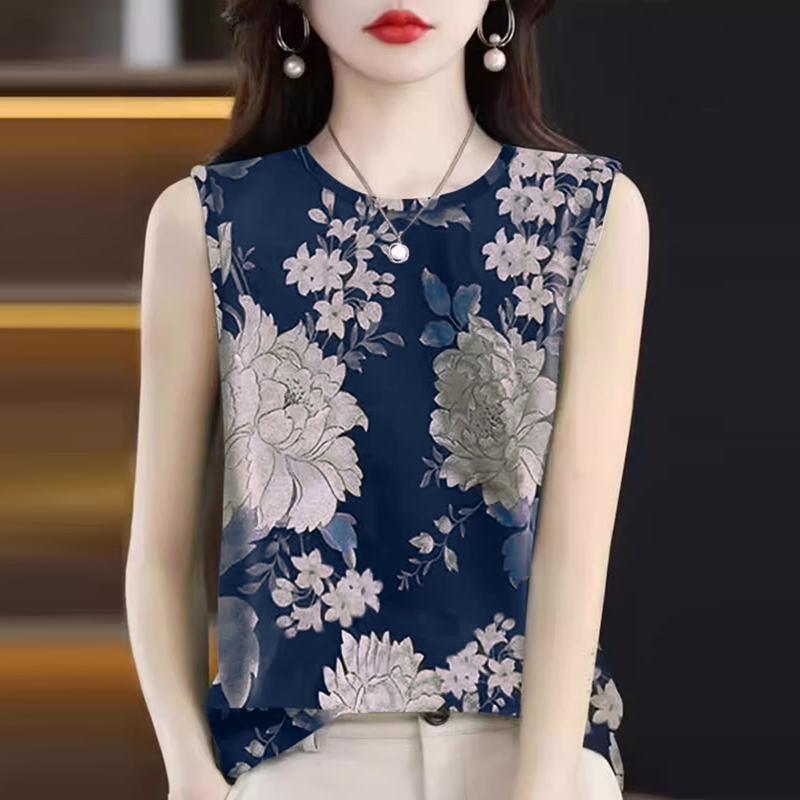 

ZANZEA Женские летние свободные жилеты без рукавов с круглым вырезом и цветочным принтом 4XL синий