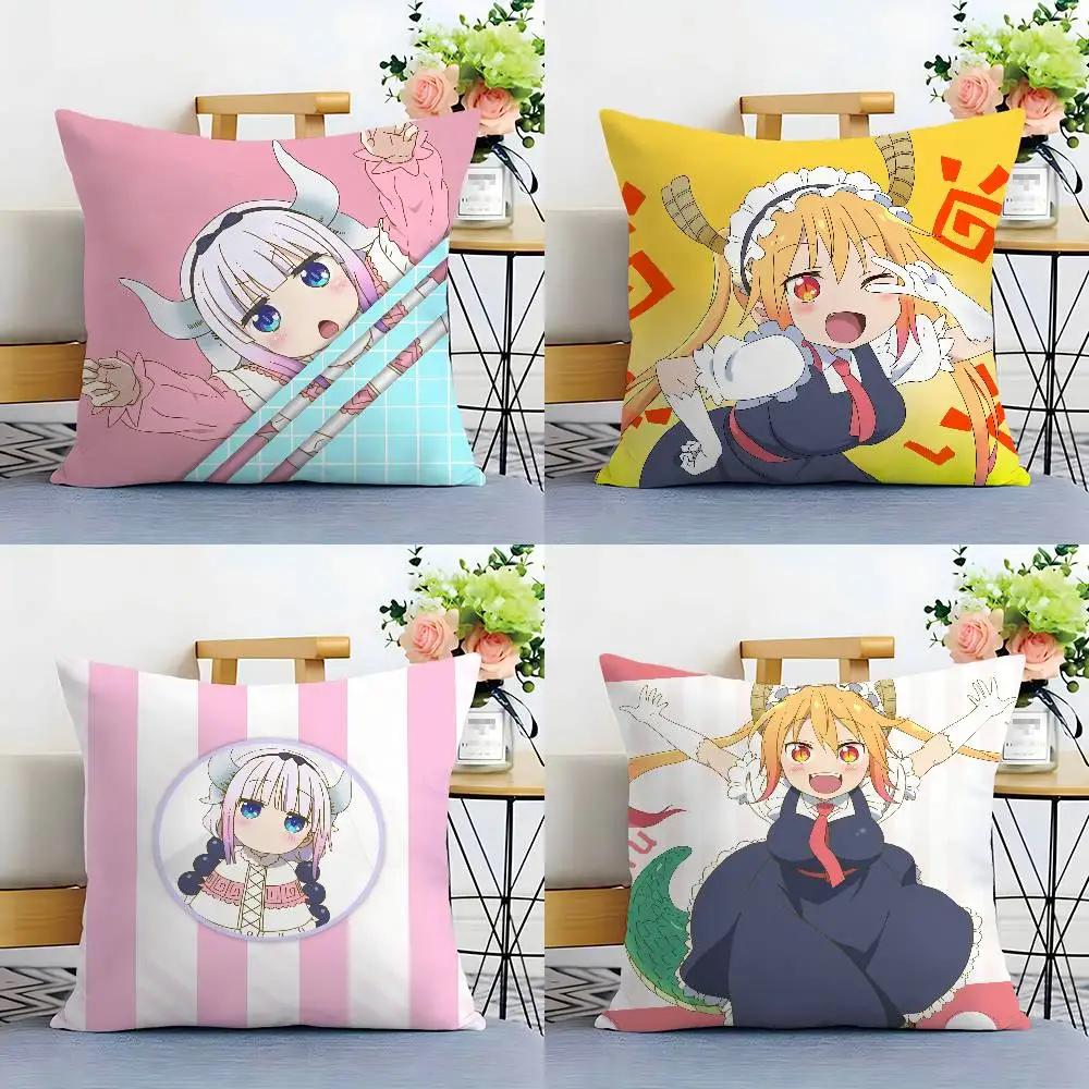 Anime Miss Kobayashis Dragon Kobayashi Kanna Pillow Case Square Double‑Sided Print Cushion Case For Sofa Home Bedchamber Decor