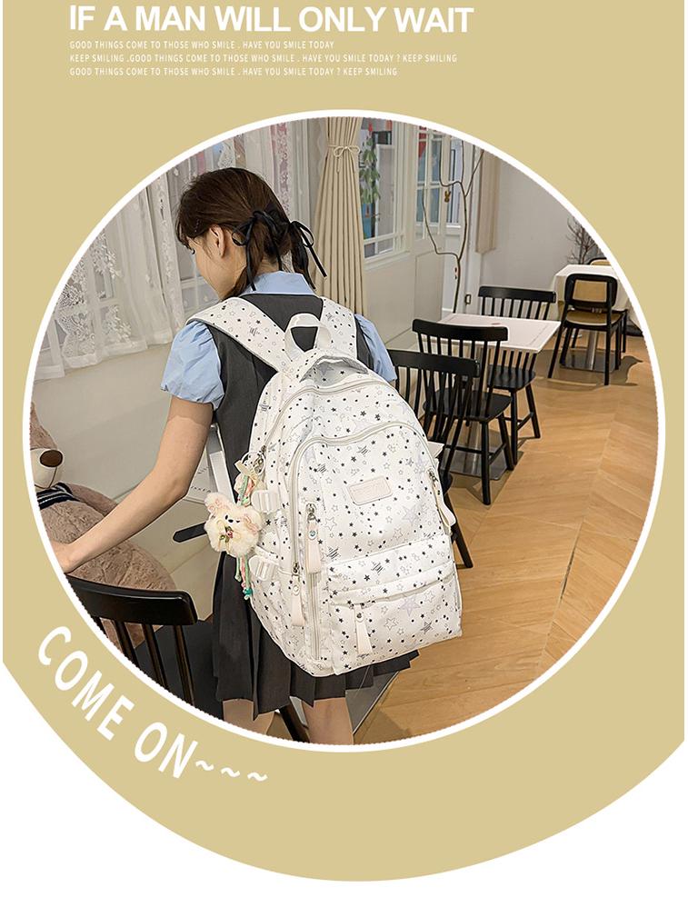 Women's Cute Star Print Korean Style Middle School Backpack - Campus Double Shoulder Bag